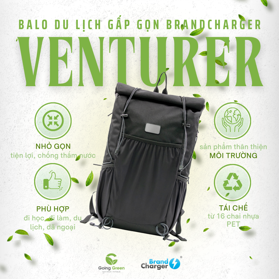 Balo Laptop Du Lịch Gấp Gọn Venturer Eco BrandCharger – Tái Chế, Chống Thấm