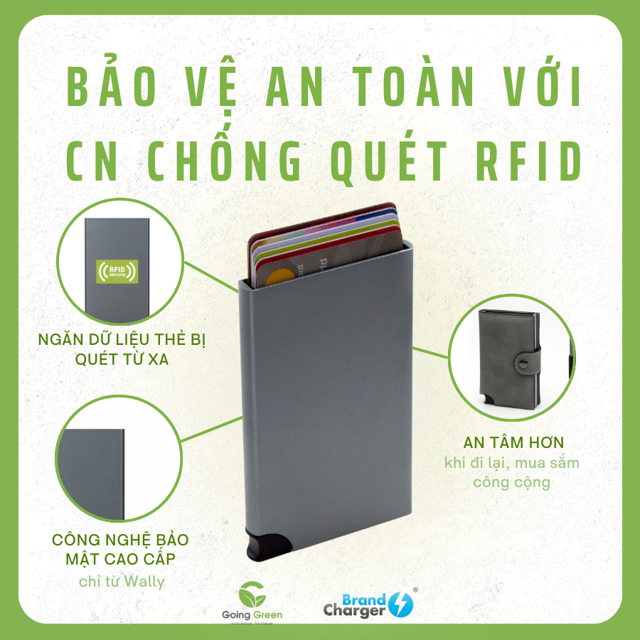 Ví Đựng Thẻ Wally RFID BrandCharger – Nhôm Tối Giản, Bảo Mật Tuyệt Đối