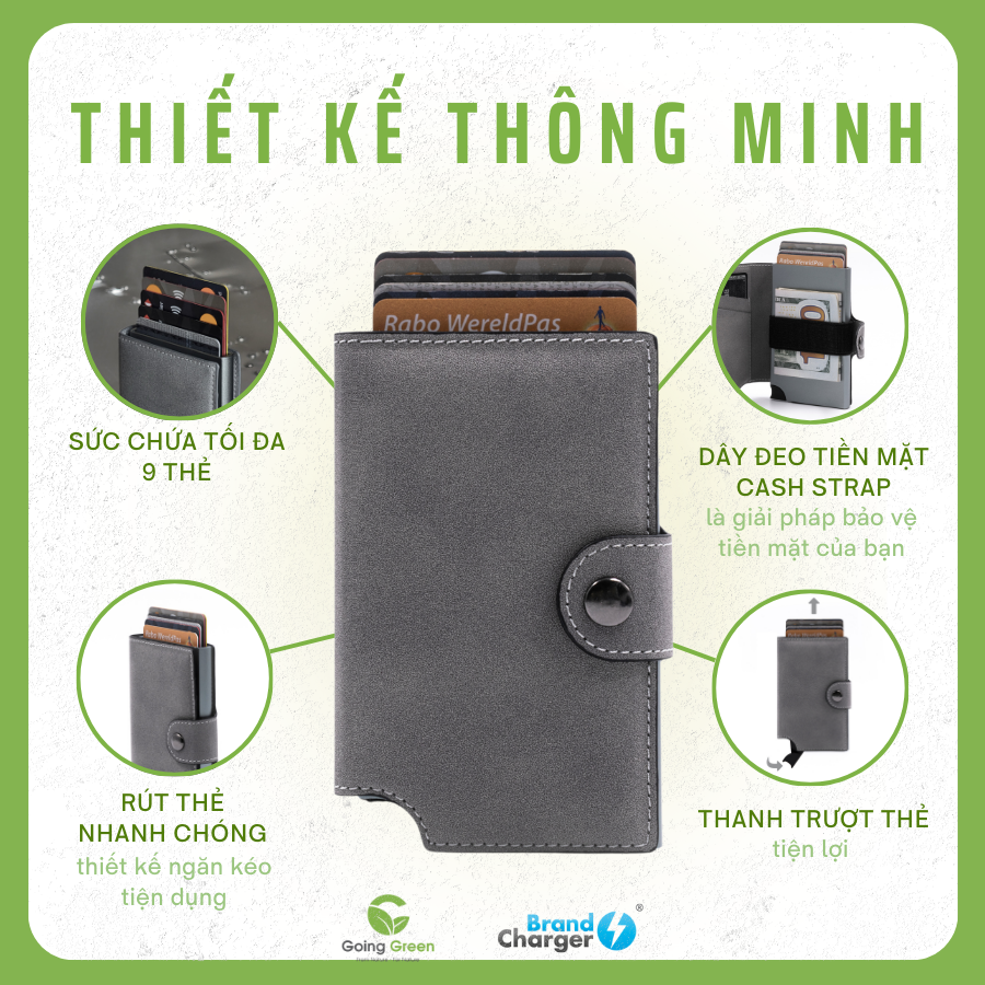 Ví Gấp Wally Porto RFID BrandCharger – Da Vegan & Nhôm Cao Cấp
