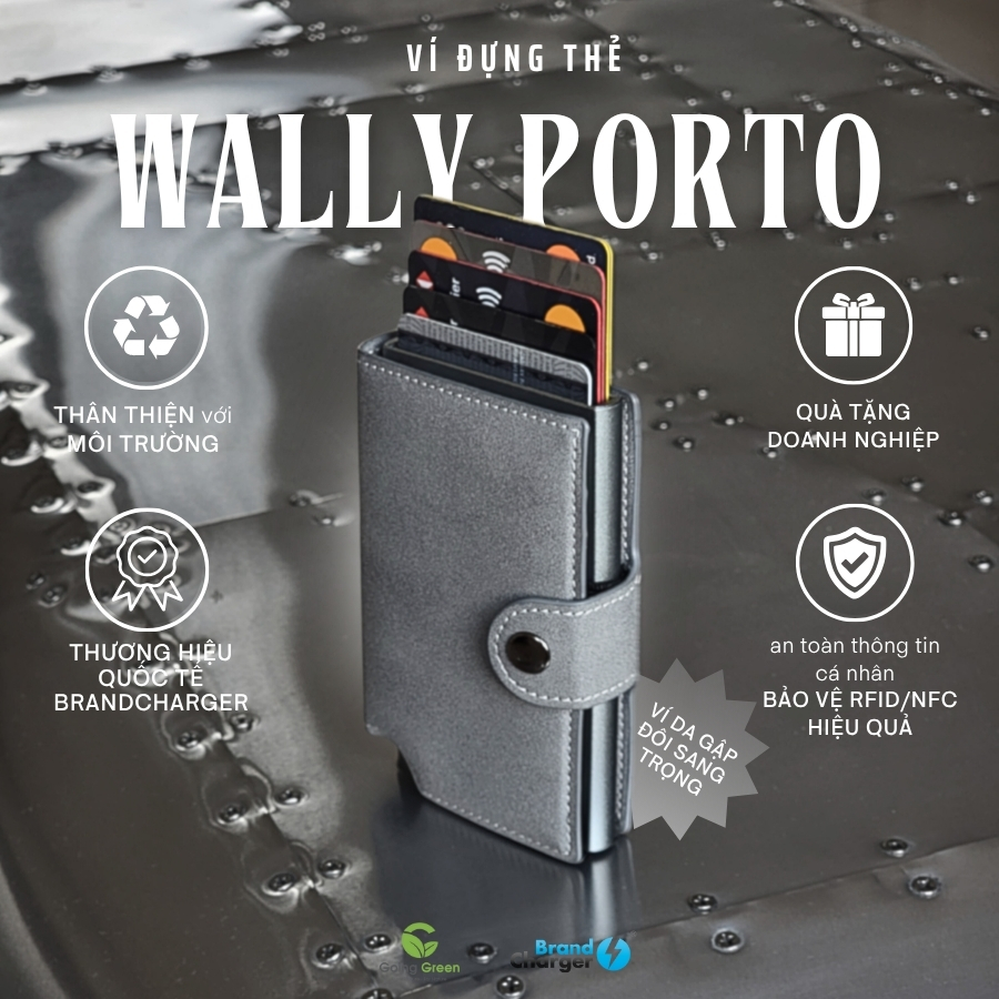Ví Gấp Wally Porto RFID BrandCharger – Da Vegan & Nhôm Cao Cấp