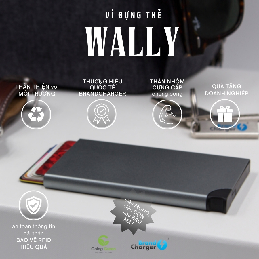 Ví Đựng Thẻ Wally RFID BrandCharger – Nhôm Tối Giản, Bảo Mật Tuyệt Đối