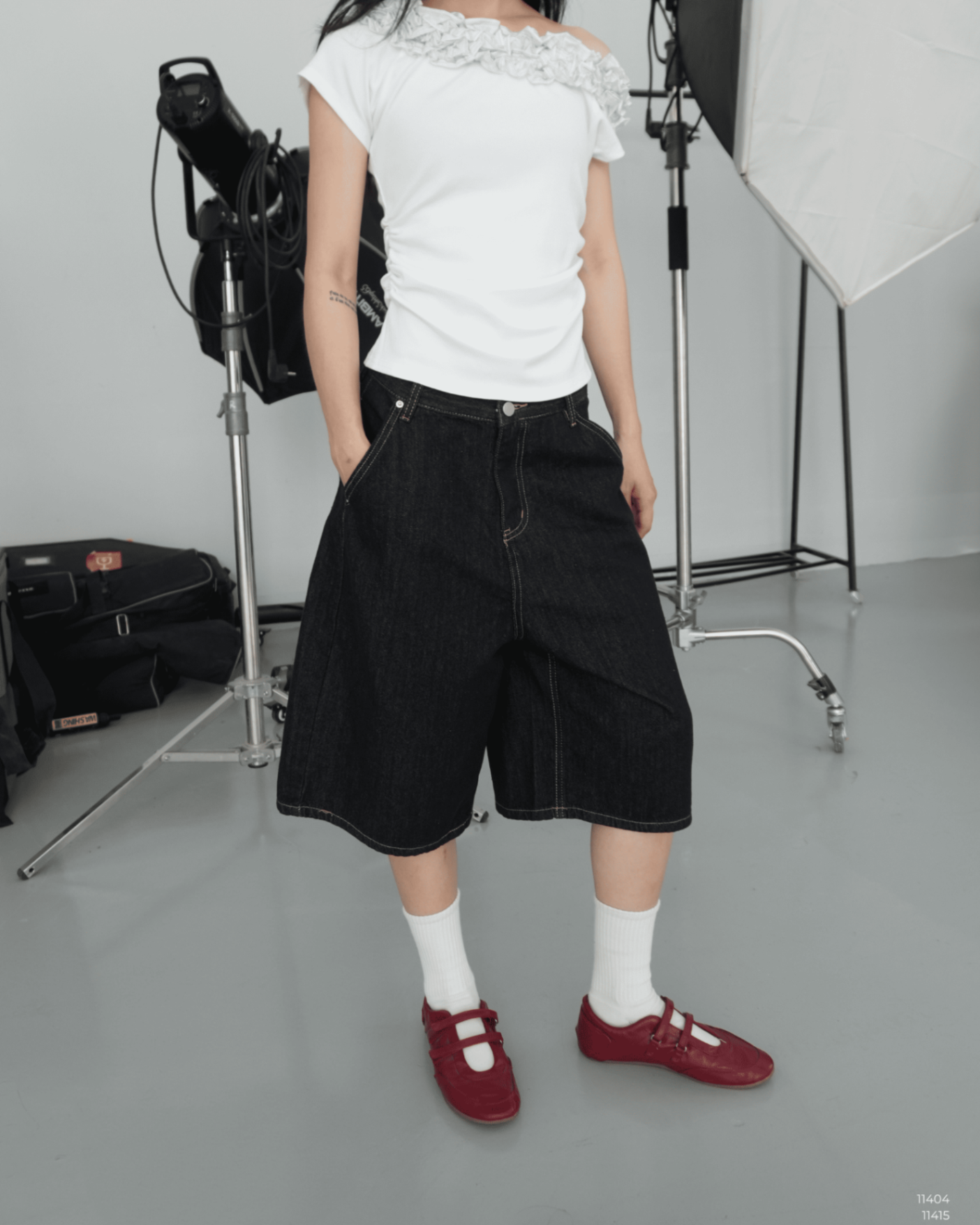QUẦN BAGGY JEANS SHORT CHỈ NỔI ECOO 7613