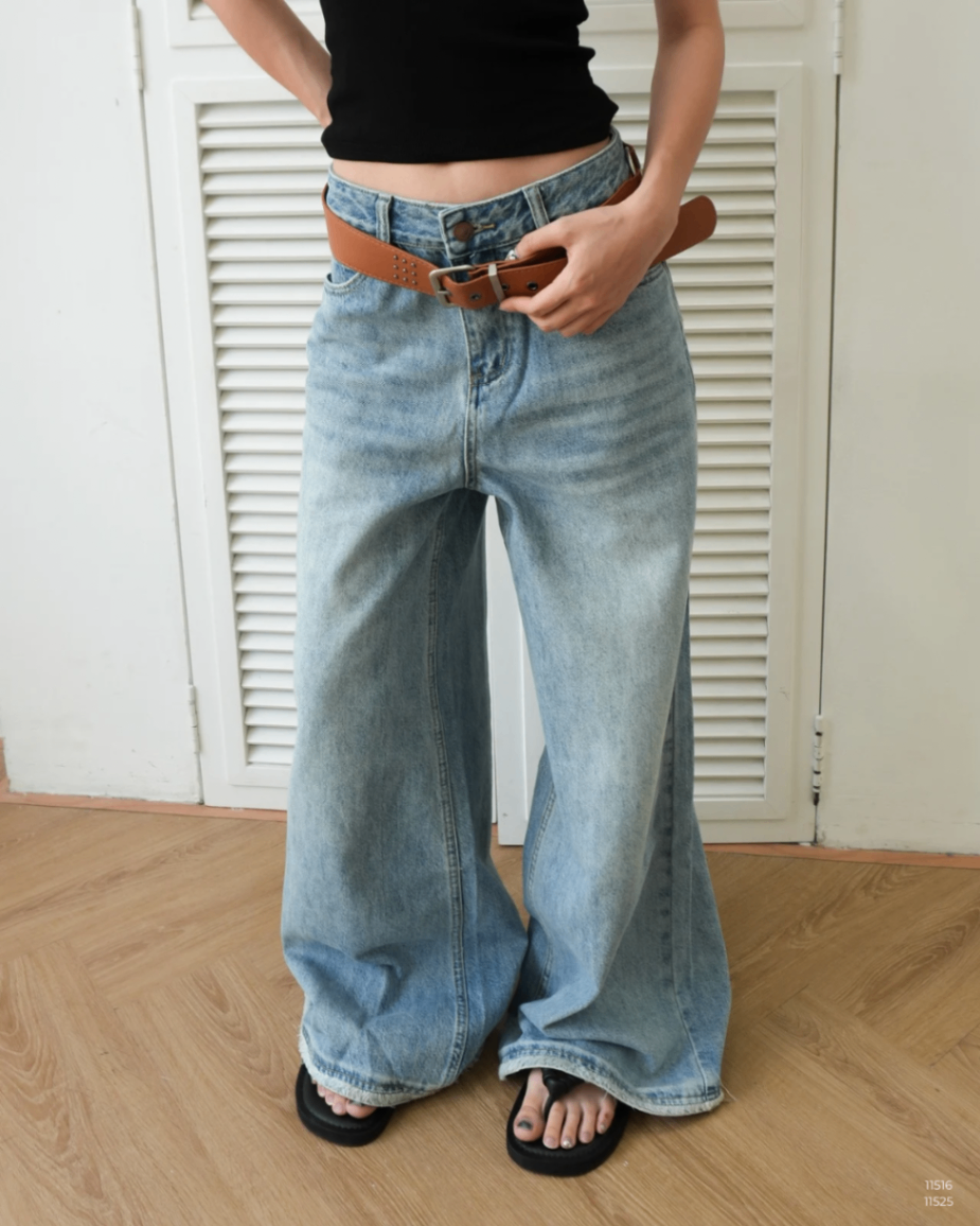 QUẦN JEANS ỐNG RỘNG GẤU GẤP JUNE 918231