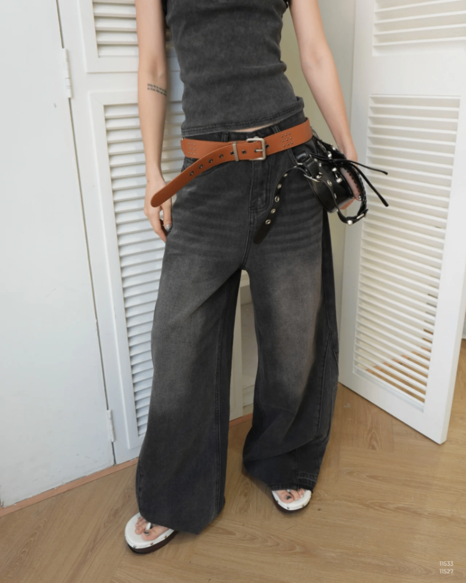 QUẦN JEANS ỐNG RỘNG GÂN CHÉO JUNE 918266