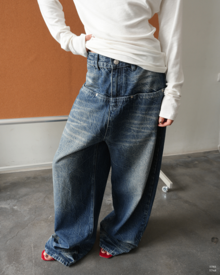 QUẦN JEANS WASH TÚI ẨN GẮN ĐINH MMF 25K415