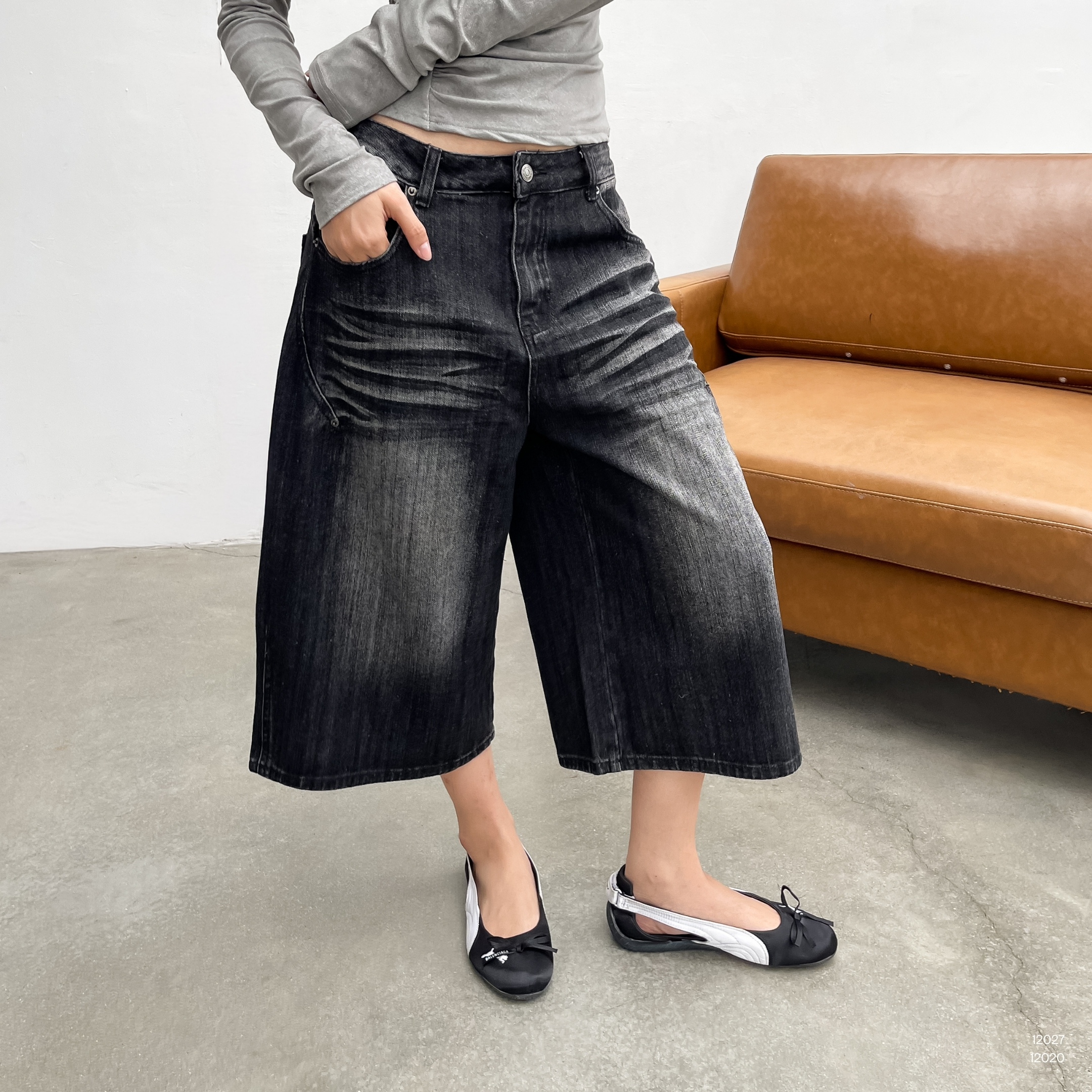 QUẦN BAGGY SHORT JEANS WASH GÂN TÚI GẮN ĐINH Z2 8239