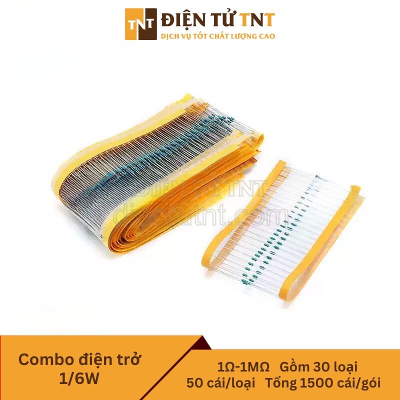 Combo điện trở 5 vòng màu 1/6W ±1% – từ 1Ω đến 1MΩ, gồm 30 giá trị, mỗi loại 50 con, tổng 1500 con