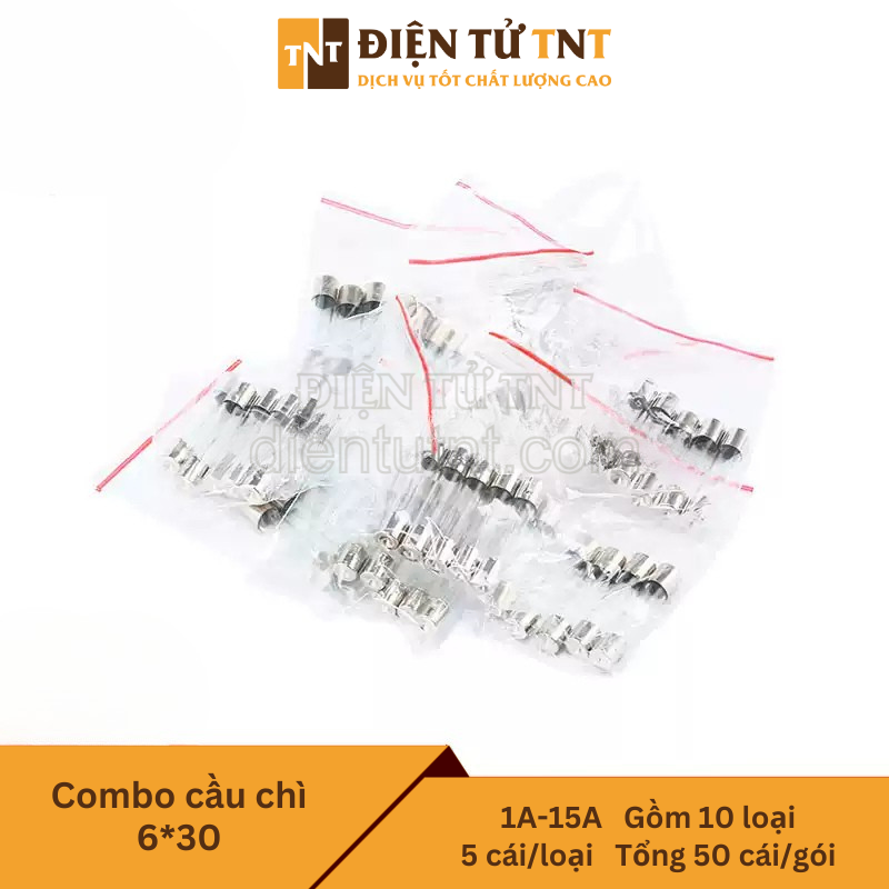 Combo cầu chì ống 6×30mm 250V – gồm 10 loại, mỗi loại 5 chiếc, tổng cộng 50 con