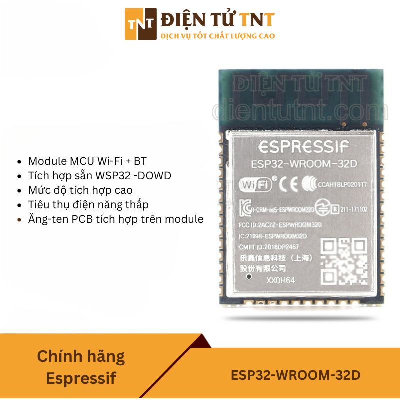Module ESP32-WROOM-32D – Vi điều khiển lõi kép tích hợp WiFi & Bluetooth, dành cho các ứng dụng IoT