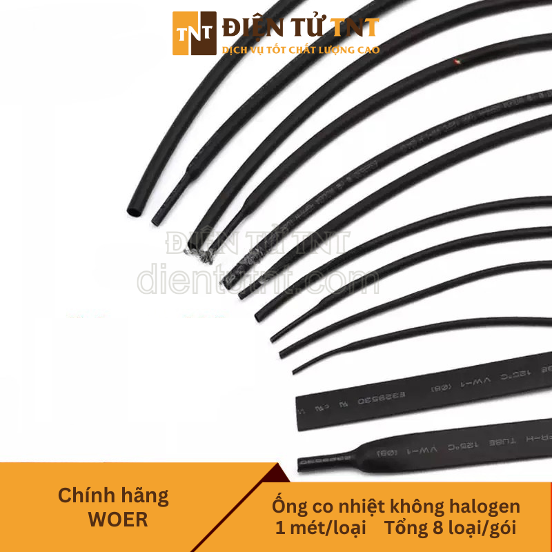 Combo ống co nhiệt thông dụng – các loại Φ2/3/4/5/6/8mm, gồm 8 loại, mỗi loại dài 1 mét
