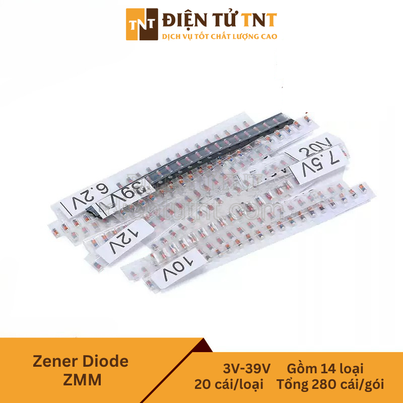 Combo diode Zener SMD ZMM , kiểu chân LL34 1206 – từ 3V đến 39V, gồm 14 loại, mỗi loại 20 con