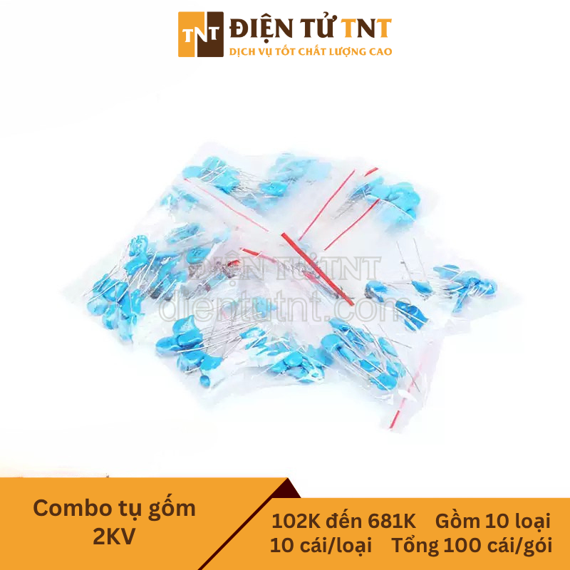 Combo tụ gốm chịu điện áp cao 2KV – từ 102K đến 681K, gồm 10 loại thông dụng, mỗi loại 10 con