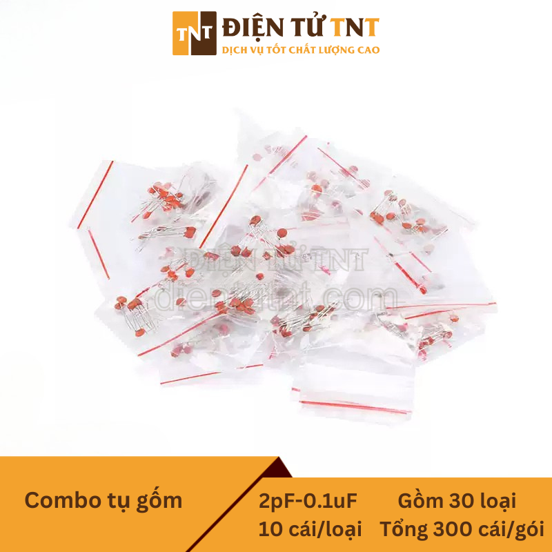 Combo tụ điện gốm – từ 2pF đến 0.1µF, gồm 30 giá trị, mỗi loại 10 con, tổng 300 con
