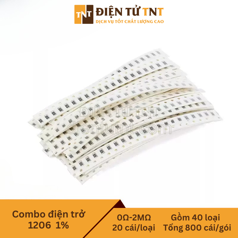 Combo điện trở dán 1206 ±1% – từ 0Ω đến 2MΩ, gồm 40 giá trị, mỗi loại 20 con, tổng 800 con