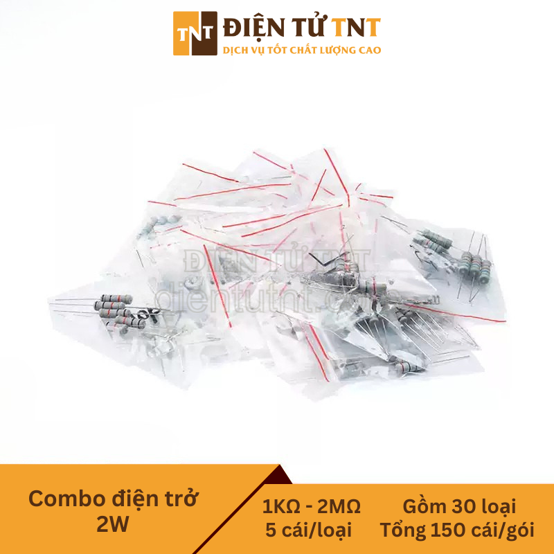 Combo điện trở màng carbon 2W – từ 1KΩ đến 2MΩ, gồm 30 giá trị điện trở thông dụng, mỗi loại 5 con