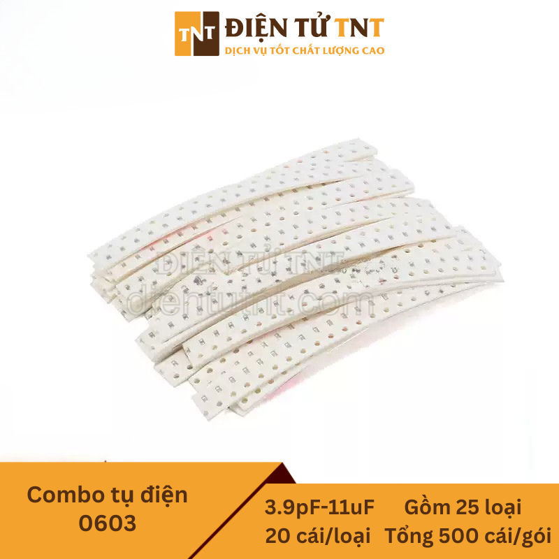 Combo tụ điện dán 0603 – từ 3.9pF đến 22µF, gồm 25 loại, mỗi loại 20 con, tổng cộng 500 con