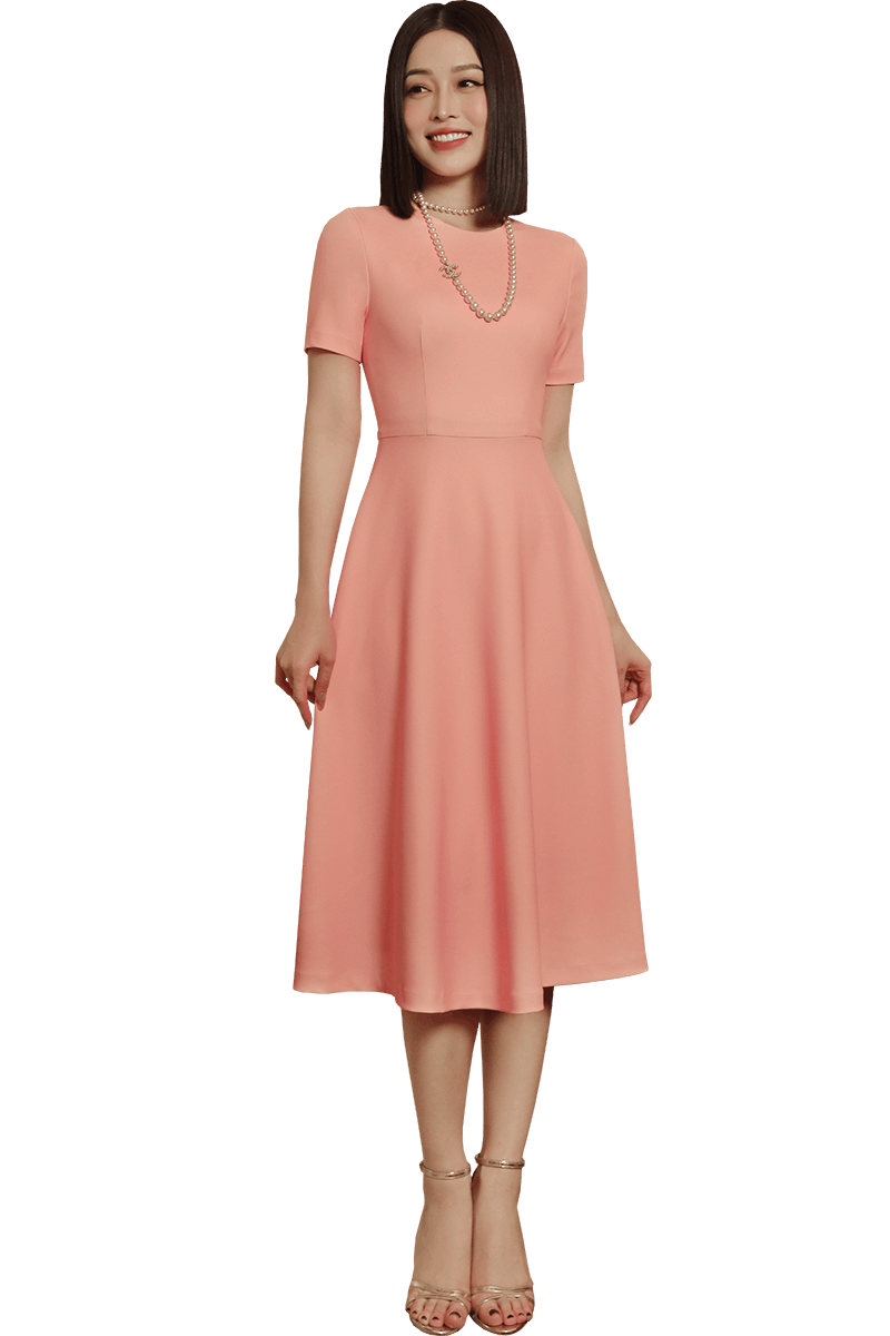 Crystal Rose A-line Round Neck Midi Dress