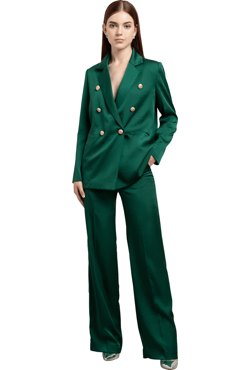 Dark Green satin crepe darts straight trousers