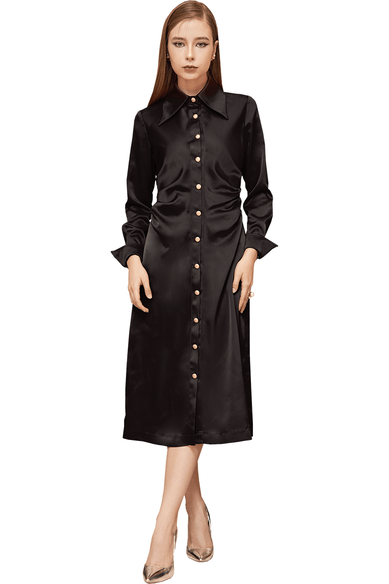 Black Draped Shirt Dress