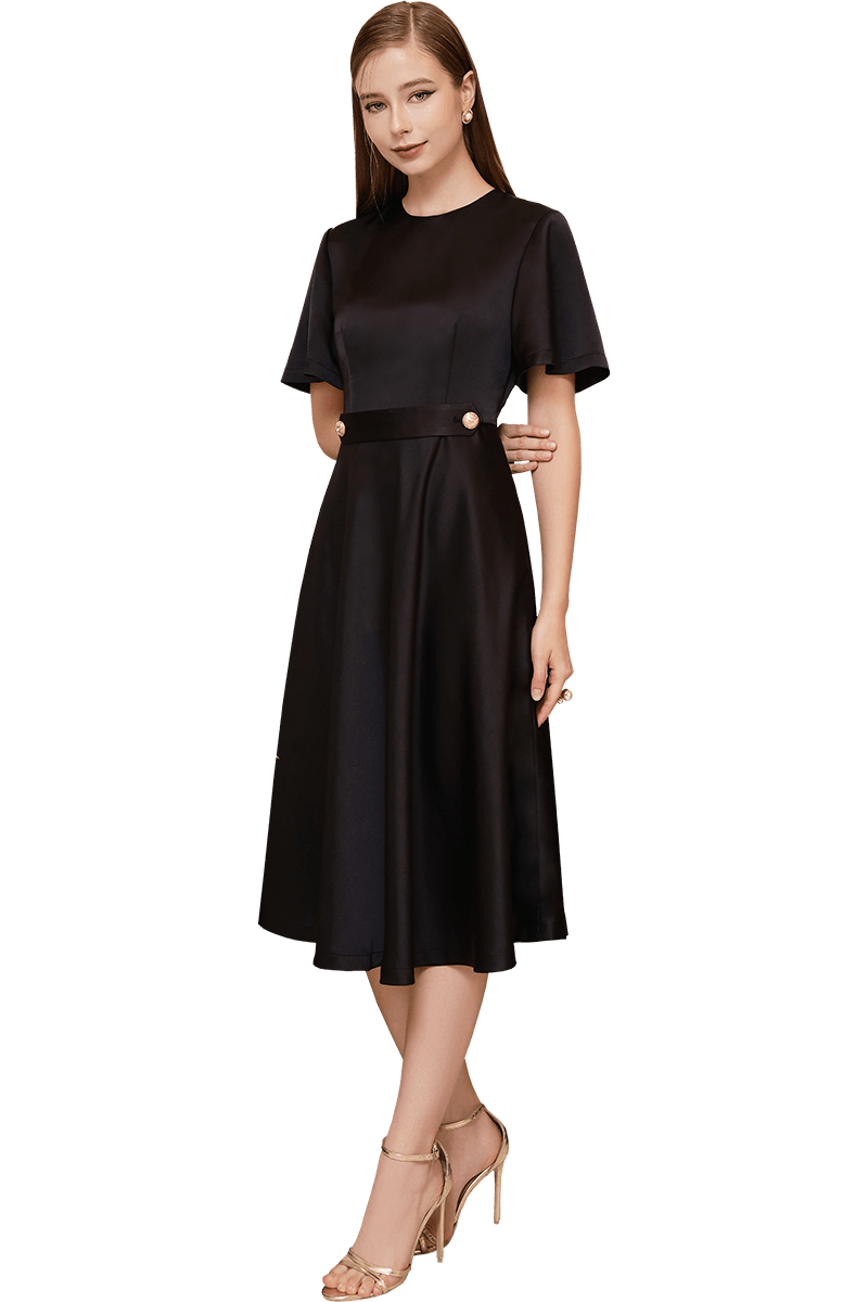 Black Pink Tab Satin Midi Dress