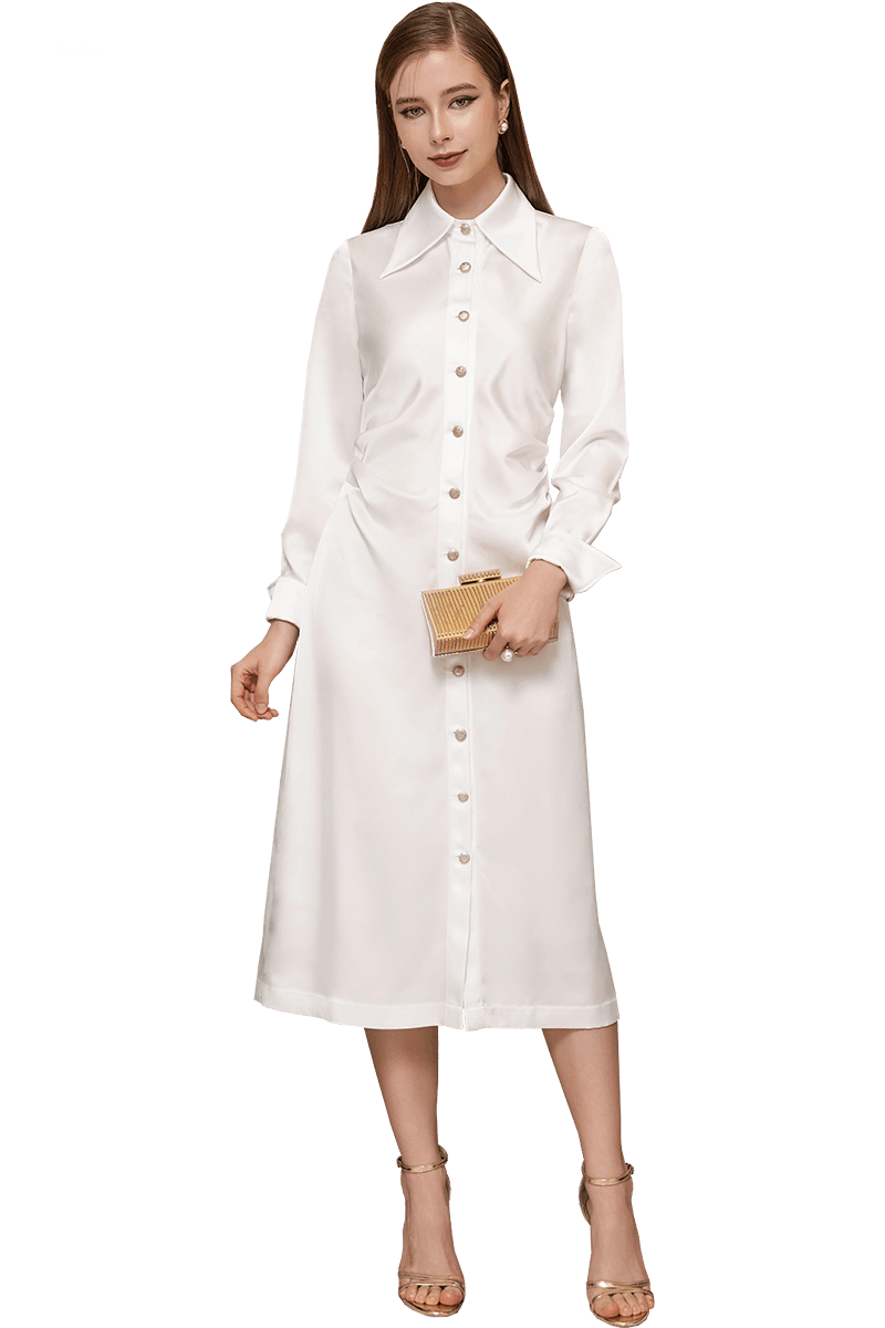 White Draped Shirt Dress