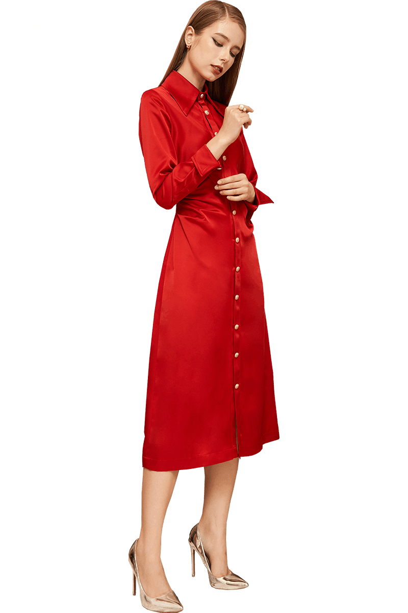 Red Draped Shirt Dress