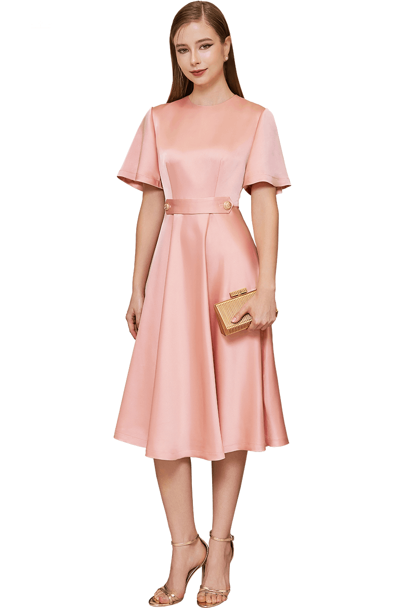 Peach Pink Waiste Tab Flare Dress