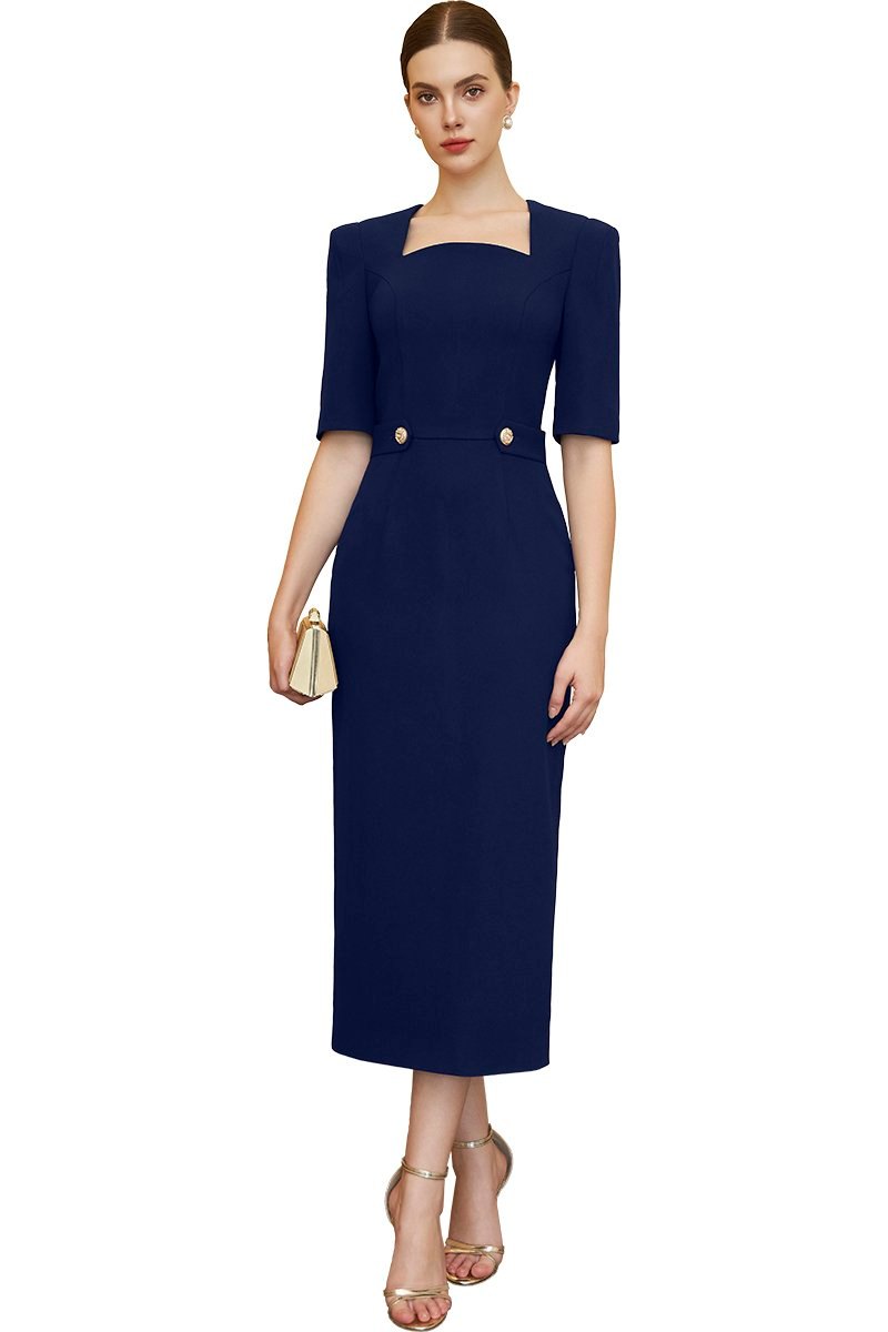 Rectangle neckline Bodycon in dark Blue