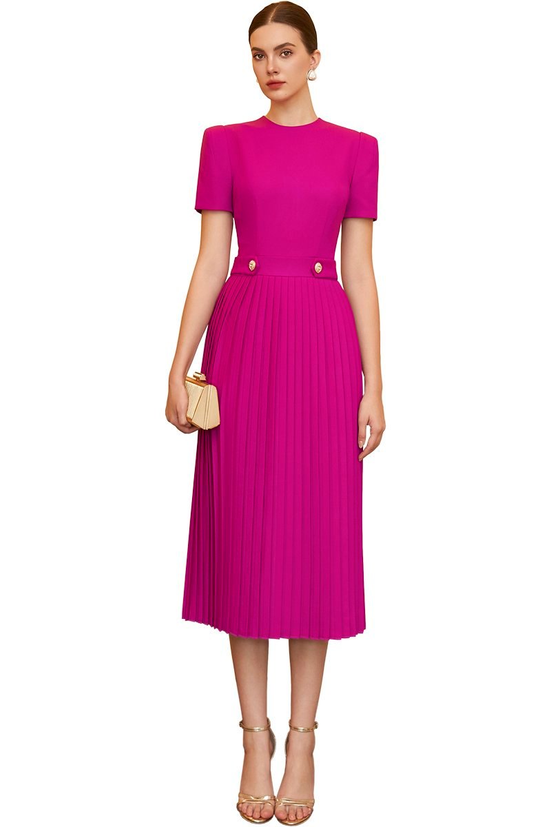 Dark Pink pleated A line middi dress