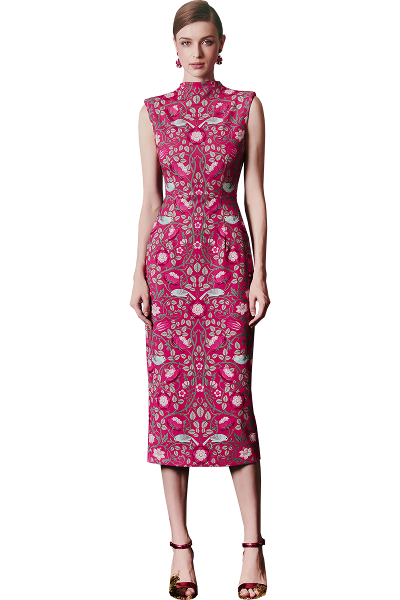 Roses on Magenta Printed Sleeveless Bodycon