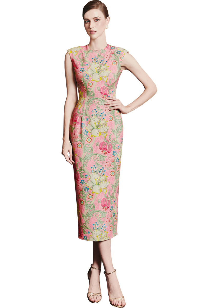 Garden on Pink Printed Sleeveless Bodycon