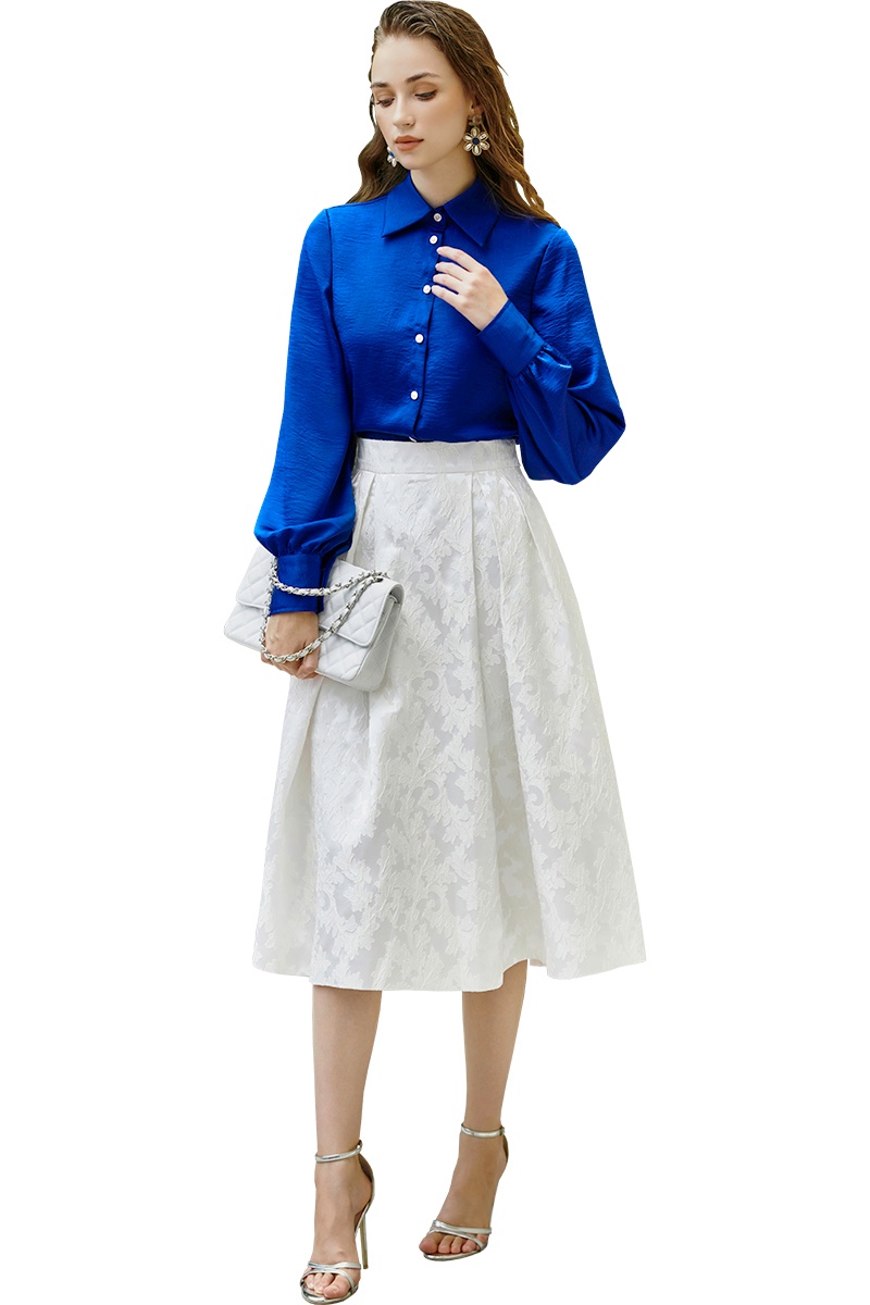 Cobalt Blue Pointed Neck Satin Shirt