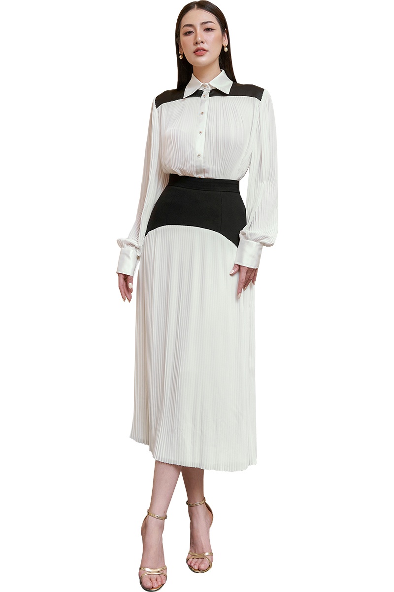 Black and White Pleated Chiffon Shirt