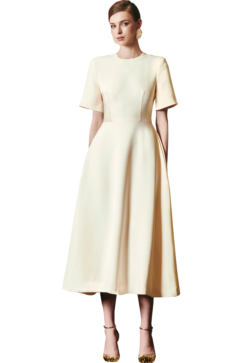 Ivory Bell Sleeves A-line Dress