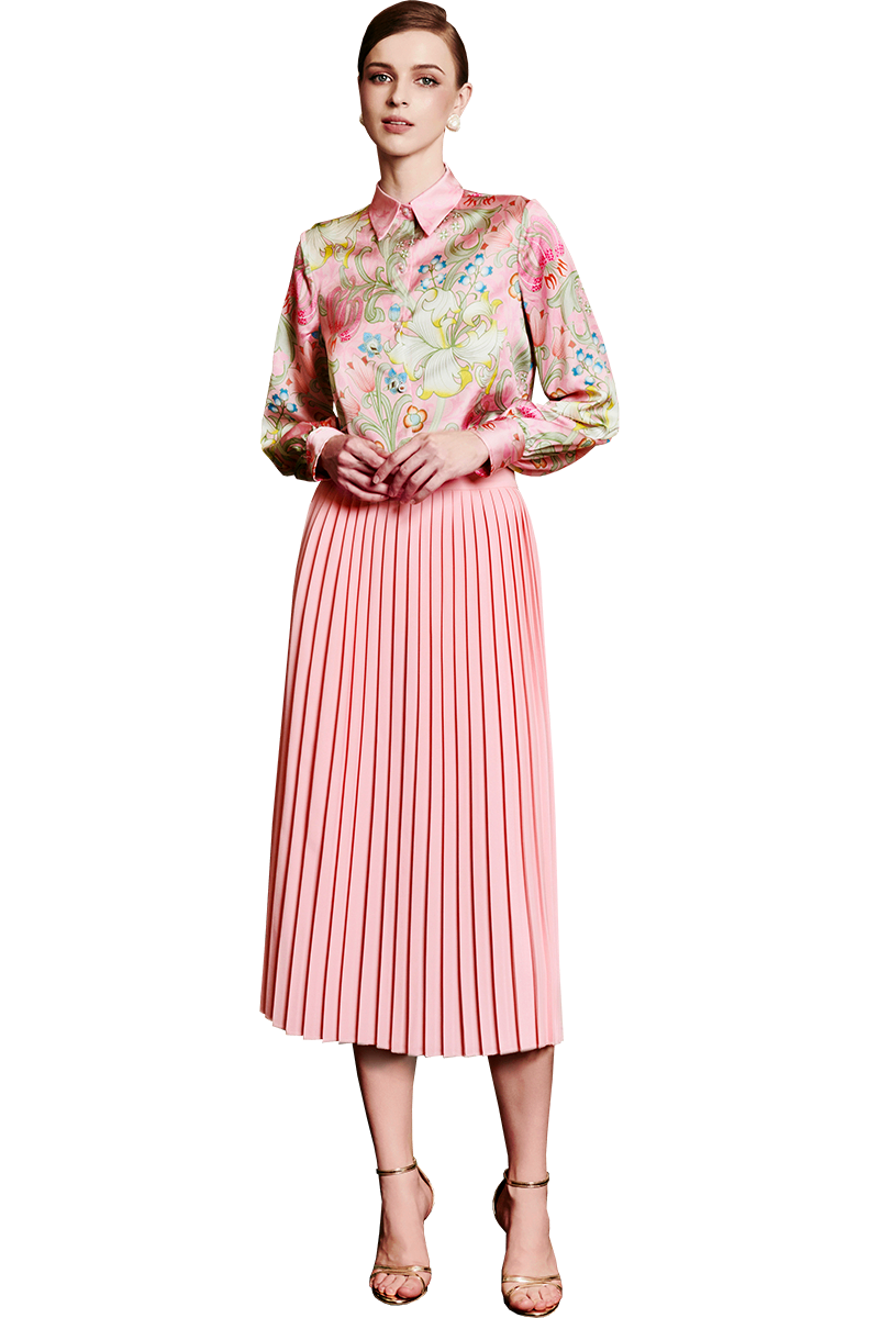 Garden on Pink Printed Silk Shirt