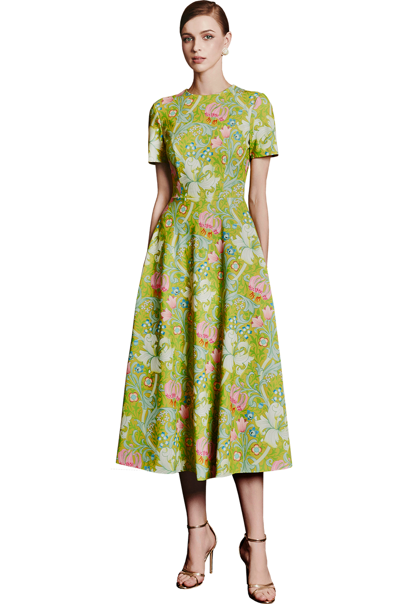 Garden on Yellow Printed A-line Dress