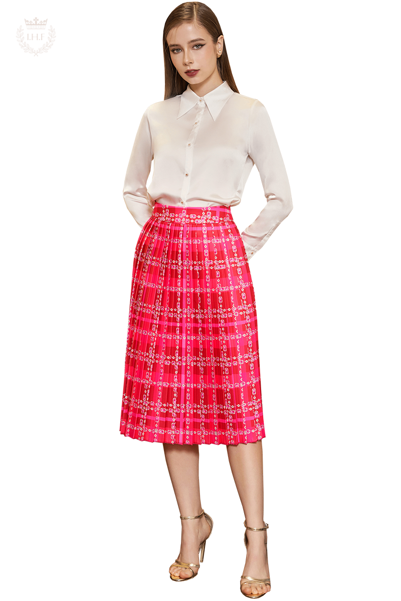 Gems on Pink Tartan Pleated Skirt