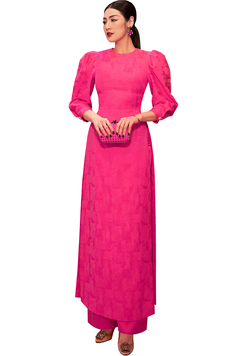 Puffed Sleeves Brocade Ao Dai