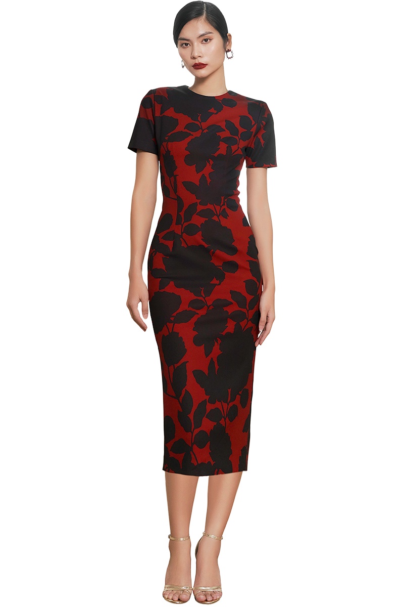 Black Roses on Red pattern Bodycon