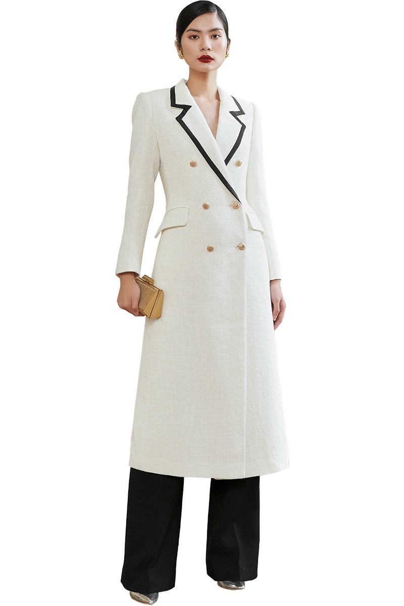 White Tweed with Black Style-line Long Coat