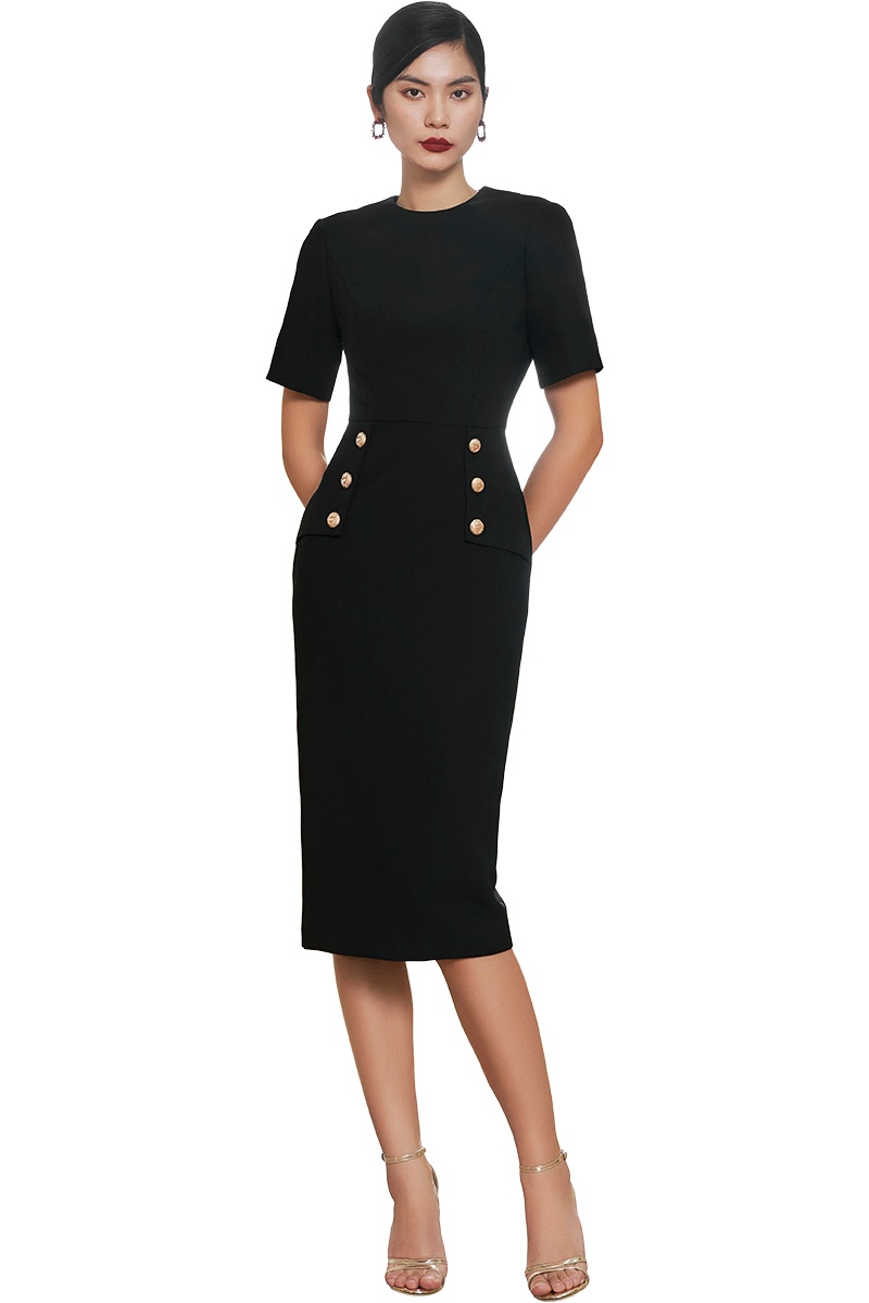 Double Waist Lapels with Buttons Bodycon