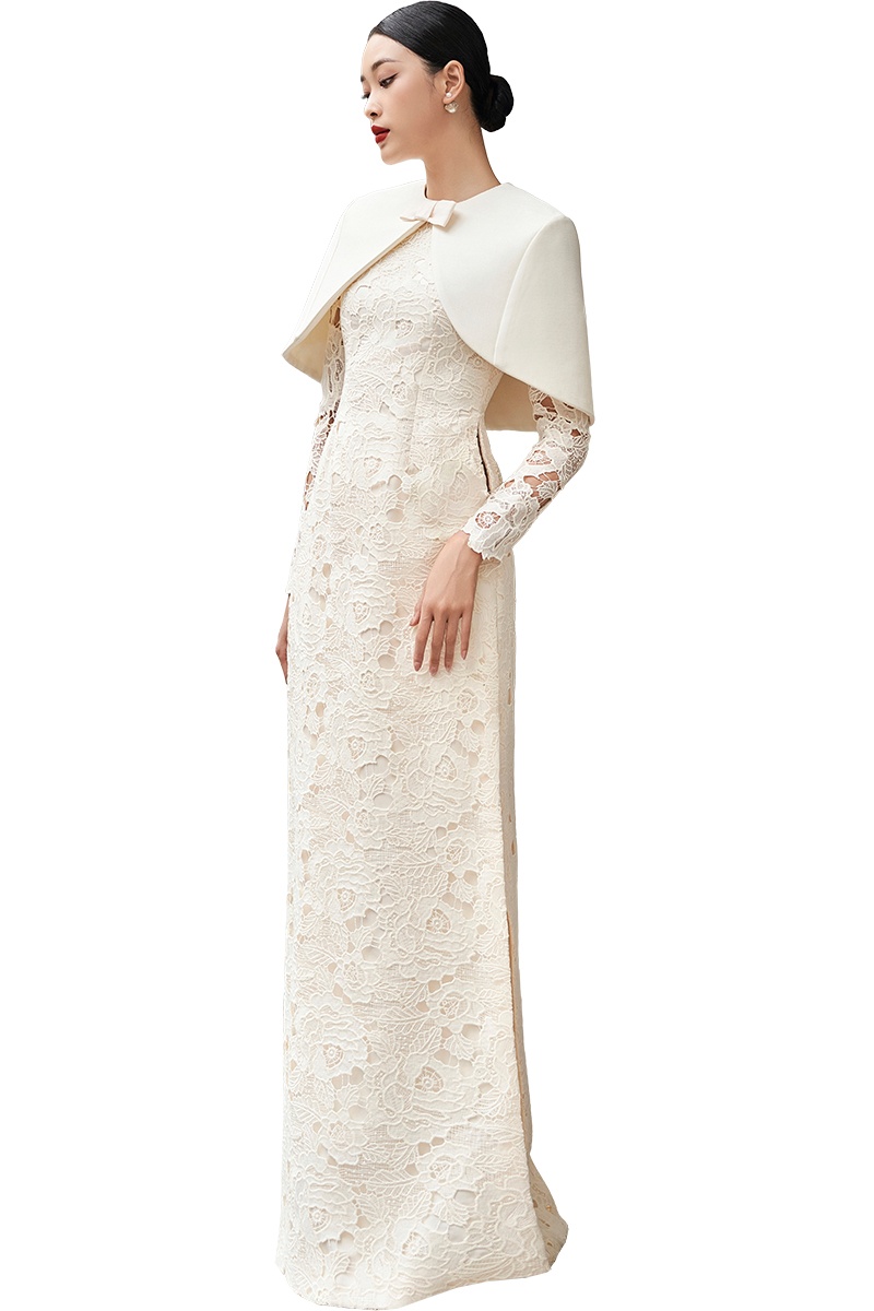 Ivory Plain Cuffed Sleeves Lace Ao Dai