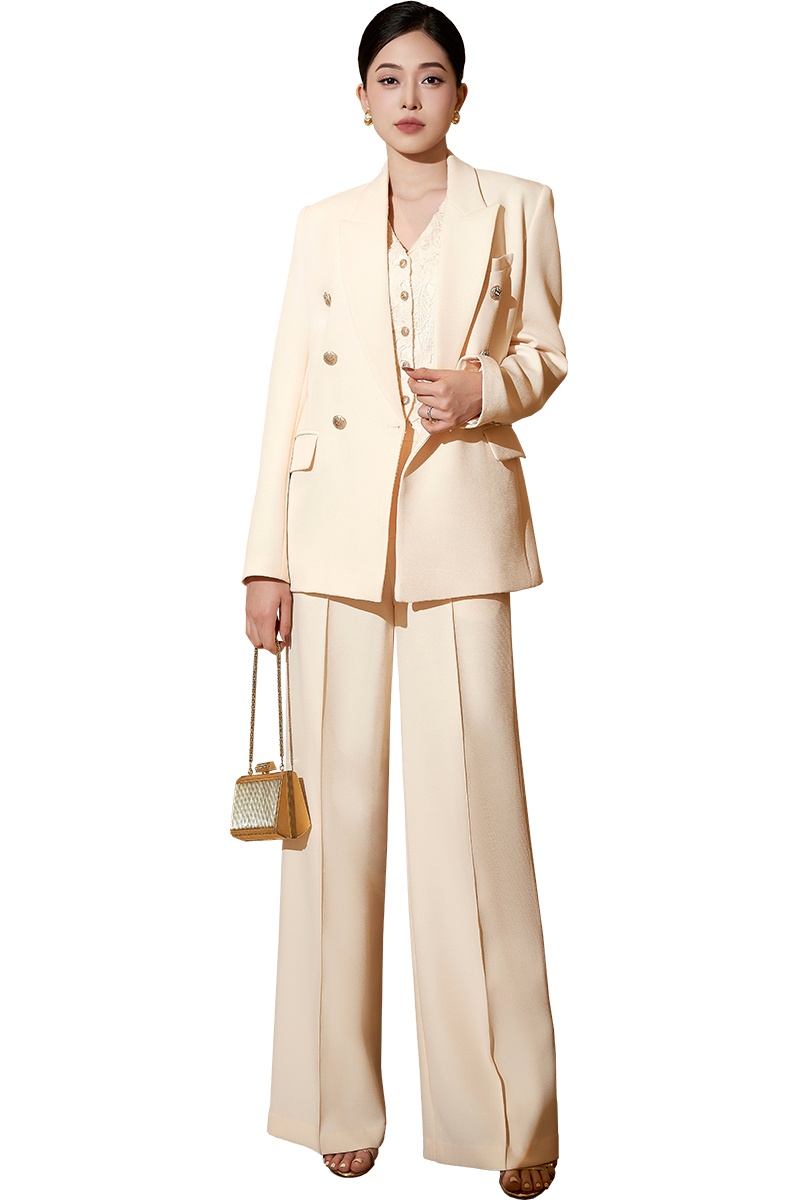 Katherin Straight Long Sleeves Ivory Scuba Blazer