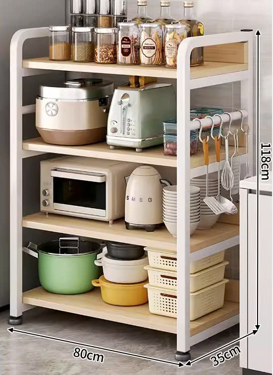 Kệ nhà bếp 4 tầng khung trắng vân gỗ GM174B.13