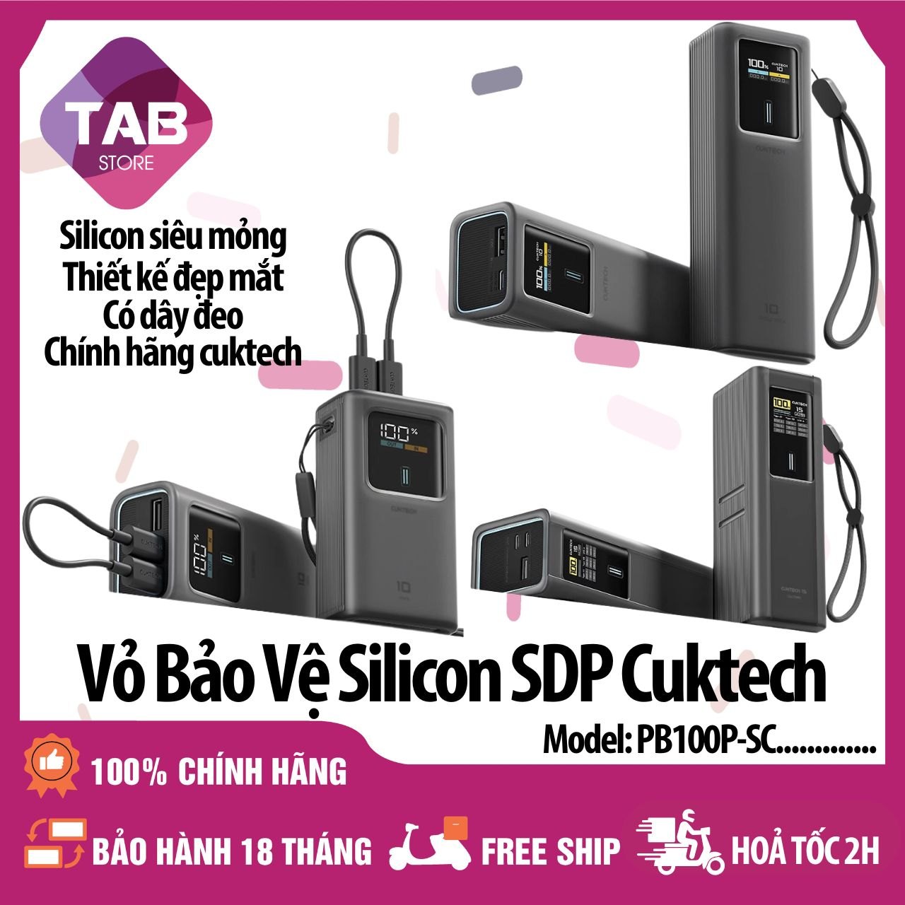 Vỏ Bảo Vệ Silicon Cuktech PB100P PB1055 PB150P PB200U Chính Hãng