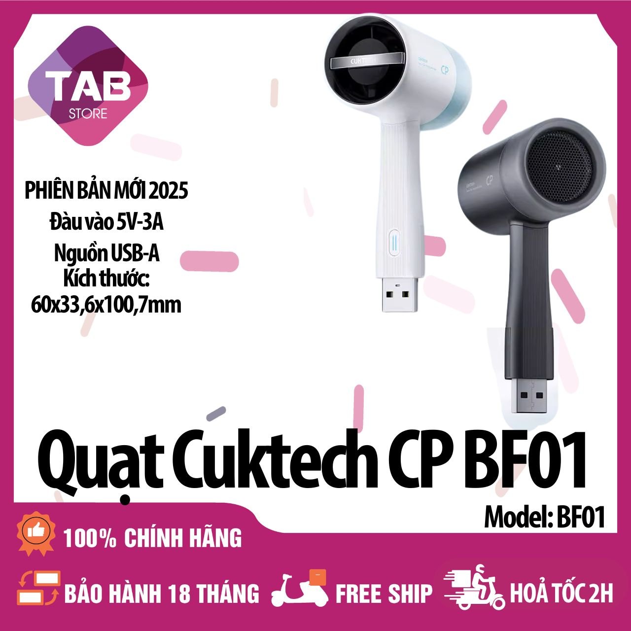 ( ĐẶT TRƯỚC) Quạt Cuktech CP Nhỏ Gọn Cắm Cổng USB-A BF01 - Bảo Hành 18 Tháng