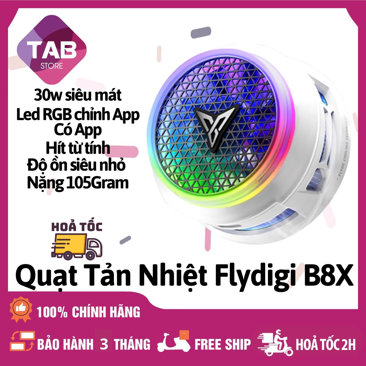 Quạt Tản Nhiệt Sò Lạnh Flydigi B8X 30W Làm Mát Từ Tính - Chính Hãng