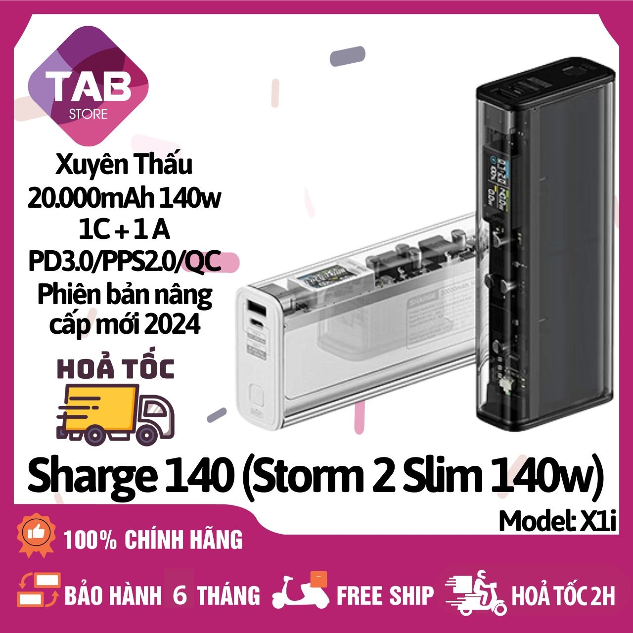 Sạc Dự Phòng Trong Suốt Sharge Shargeek 140 Storm 2 Slim 20000mah 140w 2 Cổng - Bản Mới 2024 (X1i)