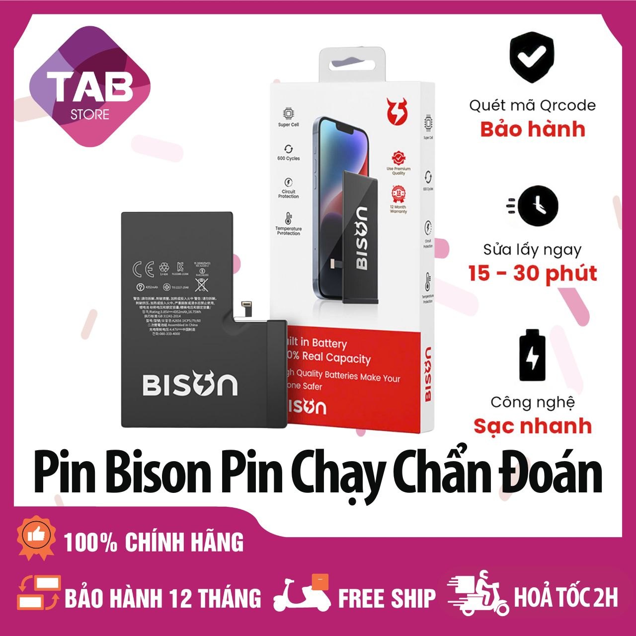 PIN Bison Chạy Chuẩn Đoán - Bảo Hành 12 Tháng