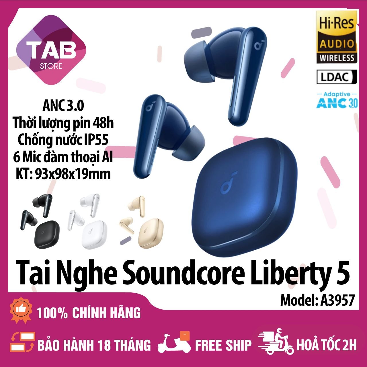 Tai Nghe Anker Soundcore Liberty 5 ANC 3.0 | Pin 48h A3957 - Bảo Hành 18 Tháng